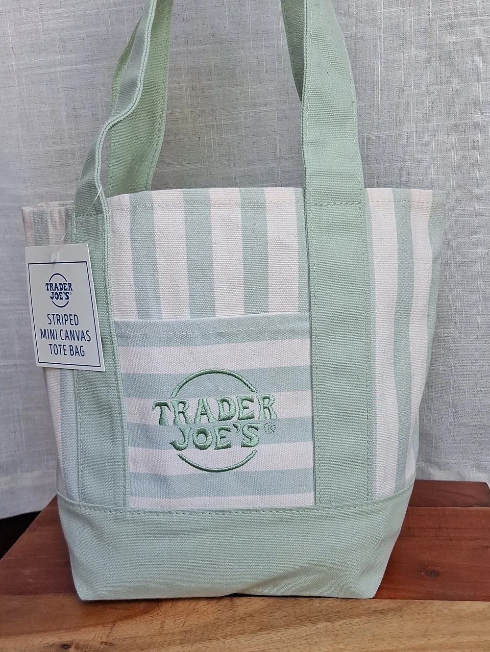 Trader Joe's Striped Mini Canvas Tote Bag Green